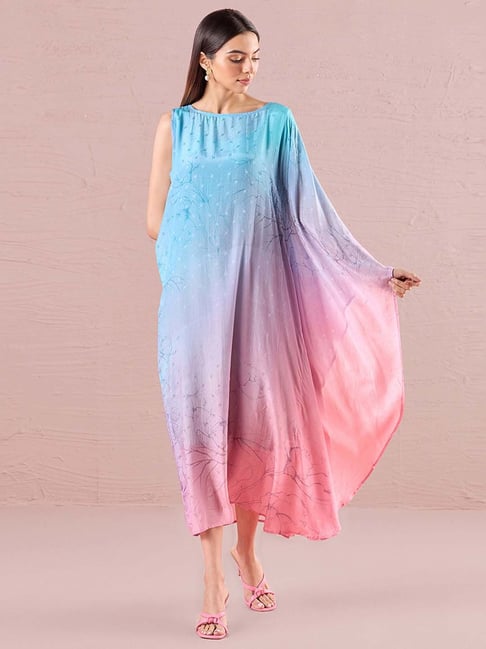 navyasa by liva Blue & Pink Printed A Line Dress