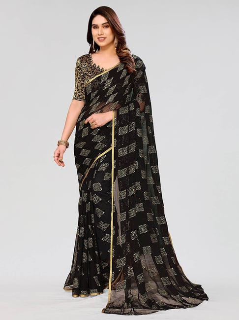 FABMORA Black Chiffon Embellished Saree With Unstitched Blouse-picture-11