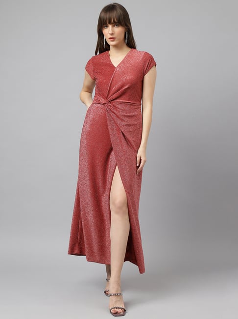 Latin Quarters Red Textured Midi Dress-picture-22