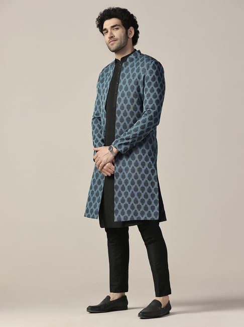 Kisah Turquoise Regular Fit Embroidered Sherwani Jacket