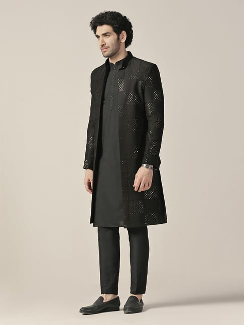 Kisah Black Regular Fit Embellished Sherwani Jacket