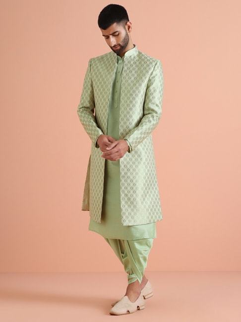 Kisah Green Regular Fit Embroidered Sherwani Jacket
