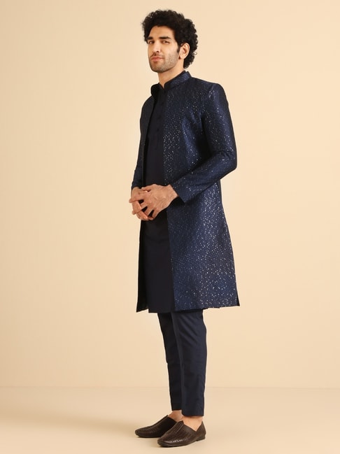 Kisah Blue Regular Fit Embroidered Sherwani Jacket