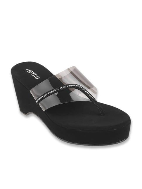 Buy Metro Women s Black Thong Wedges for Women at Best Price Tata CLiQ