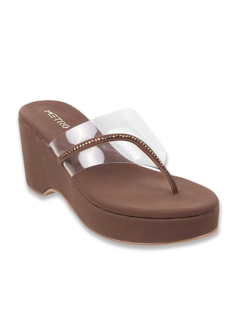 Metro Women's Brown Thong Wedges