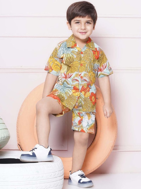 AJ Dezines Kids Multicolor Cotton Floral Print Shirt Set
