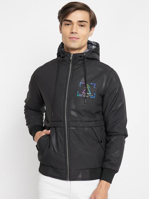 Duke Black Slim Fit Printed Hooded Jacket-image-6