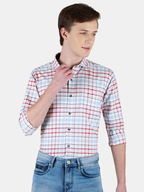 Duke Red Cotton Slim Fit Checks Shirt-picture-11