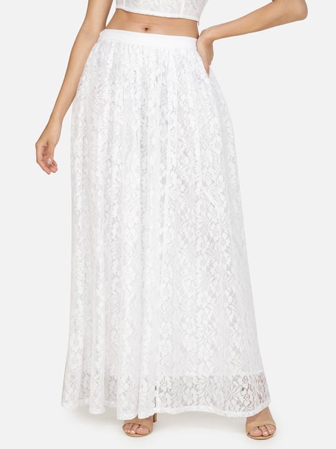 Scorpius White Lace Self Design Skirt