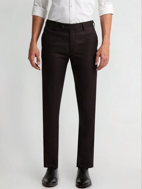 Arrow Brown Straight Fit Texture Trousers-picture-35