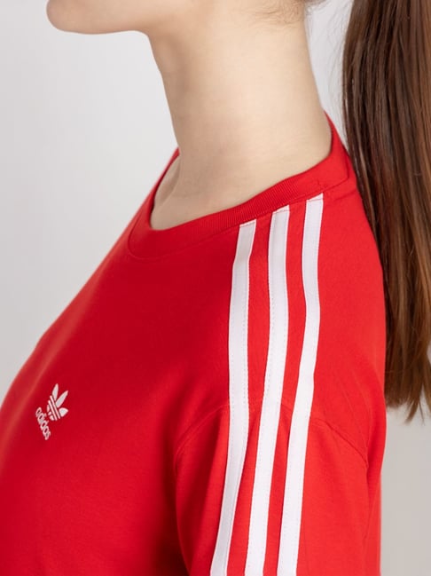 Adidas Originals Red Cotton Striped Sports T-Shirt