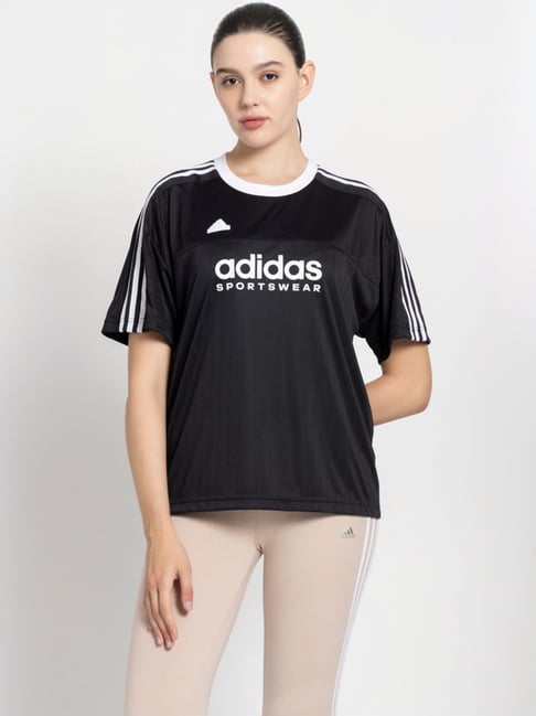 Buy adidas Black Striped Sports T Shirt for Women Online Tata CLiQ