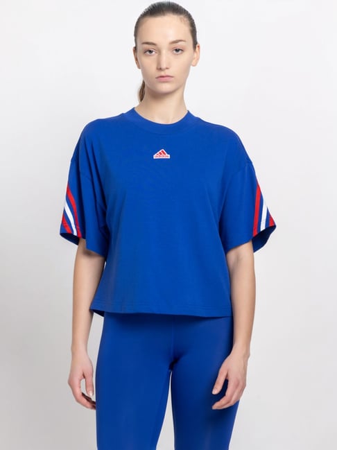 adidas Blue Cotton Striped Sports T-Shirt-picture-28