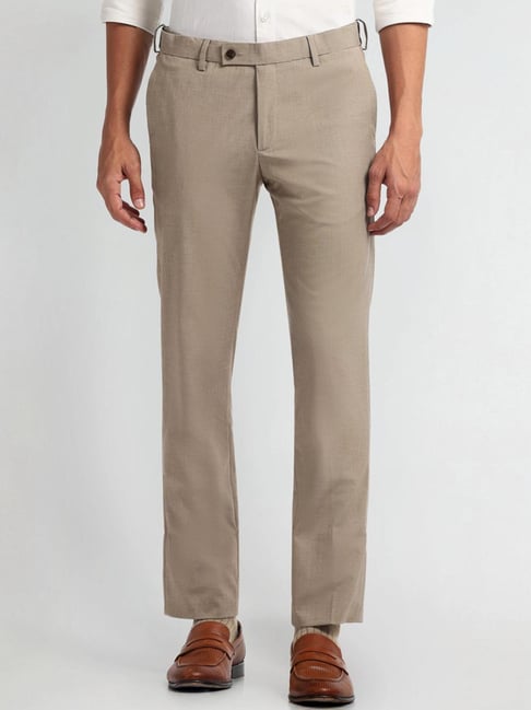 Arrow Brown Slim Fit Texture Trousers-picture-24