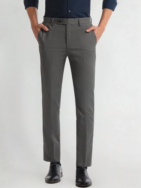Arrow Grey Slim Fit Texture Trousers
