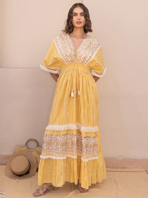 Buy LABEL REYYA Zoya Laced Boho Kaftan-Style Resort Maxi for Women