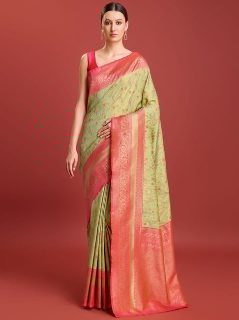 Monjolika Pastel Green Banarasi Tissue Silk Zari Woven Saree with Blouse-picture-13