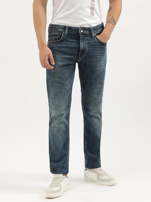 United Colors of Benetton Blue Lightly Washed Slim Fit Jeans