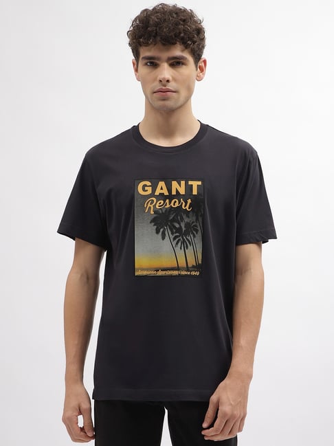 Gant Black Cotton Relaxed Fit Printed T-Shirt-picture-25