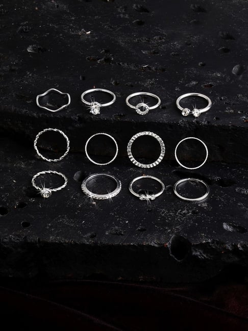Accessorize London Women's Silver Crystal Ring Pack Of 12-picture-40