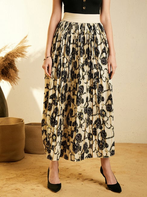 StyleStone Cream & Black Print Skirt