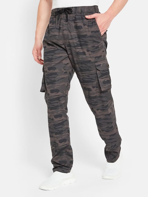 Octave Black Regular Fit Camo Print Cargo Trackpants