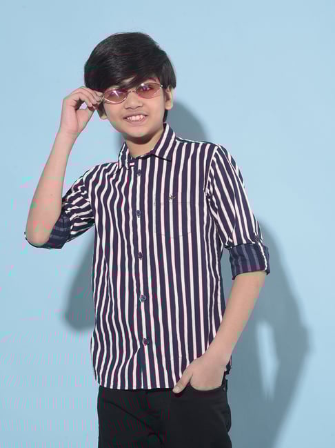 Crimsoune Club Kids Navy & White Striped Full Sleeves Shirt-picture-21