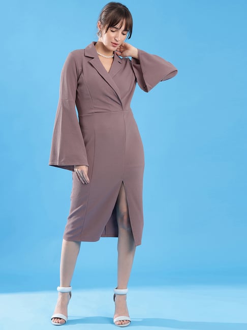 mauve bodycon dress L I V D Plus Size Spade One Shoulder Cape Dress