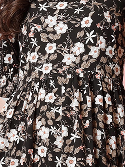 SELVIA Black & Brown Floral Print Midi Dress
