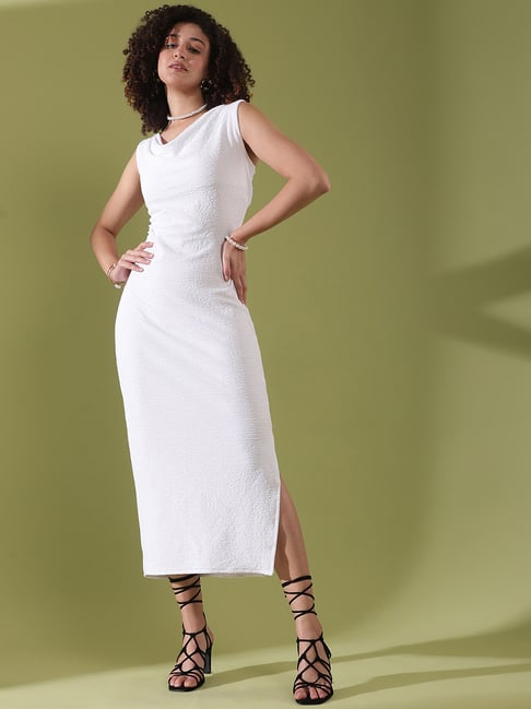 SELVIA White Regular Fit Midi Dress