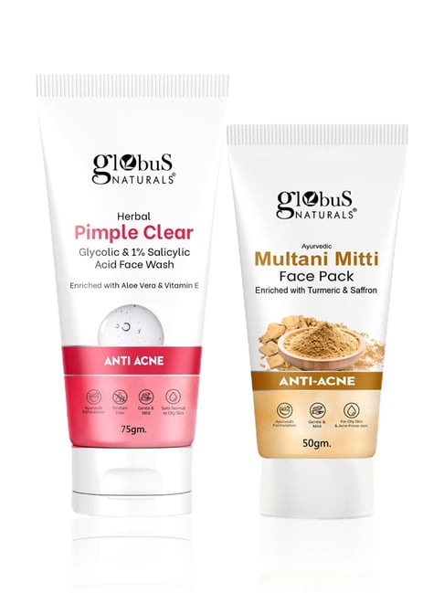 Globus Naturals Glycolic & 1% Salicylic Acid Herbal Pimple Clear Face Wash & Multani Mitti Face Pack Combo-picture-17