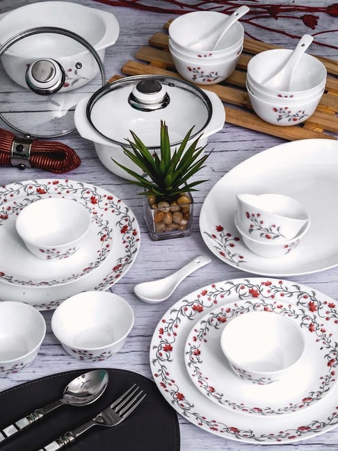 Cello White Opalware 35-Piece Dinner Set