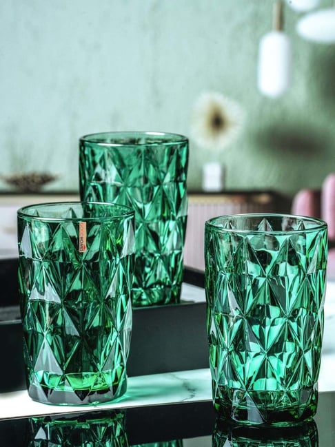 Goodhomes Green Glass Tumbler (0.4 L) - Set of 6
