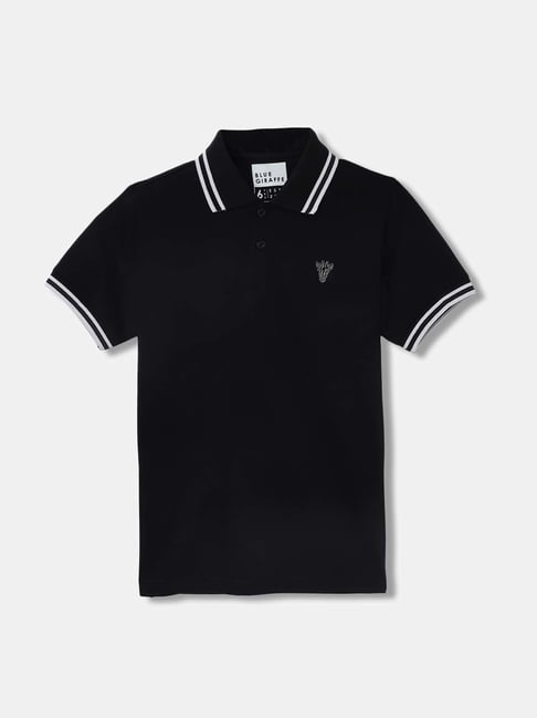 Blue Giraffe Kids Black Cotton Logo Polo T-Shirt