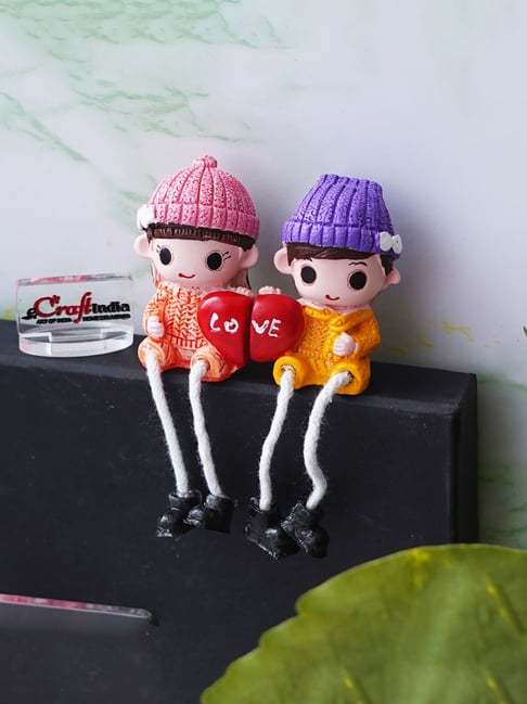 eCraftIndia Multicolor Polyresin  Cute Boy and Girl Doll Sitting Couple Statue-picture-11
