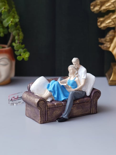 eCraftIndia Multicolor Polyresin  Romantic Couple Statue Sitting on Sofa and Reading Book Showpiece-picture-47