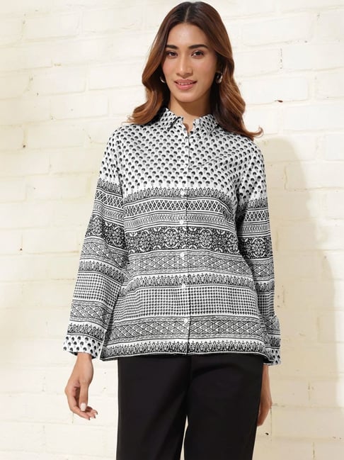 Fabindia White & Black Printed Shirt-picture-40