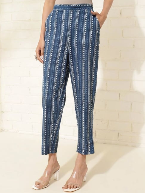 Fabindia Indigo Blue Cotton Printed Pants-picture-16