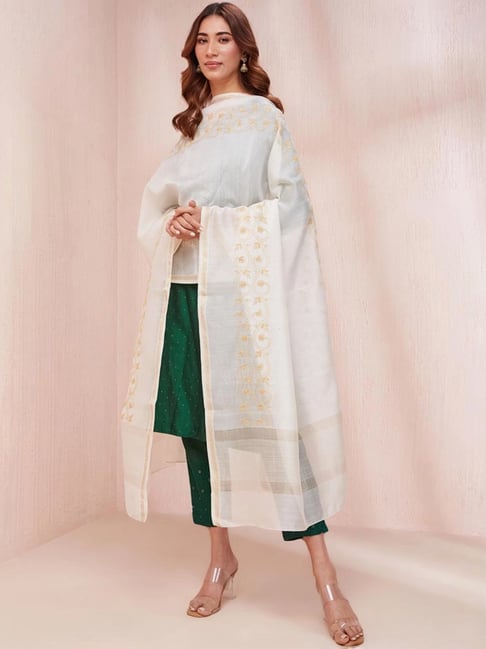 Fabindia White Embroidered Dupatta-picture-43