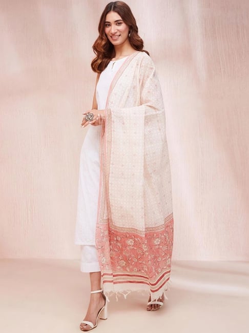Fabindia White Cotton Printed Dupatta-picture-31