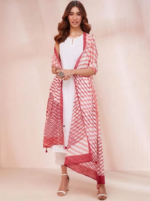 Fabindia Pink & White Cotton Chequered Dupatta-picture-18