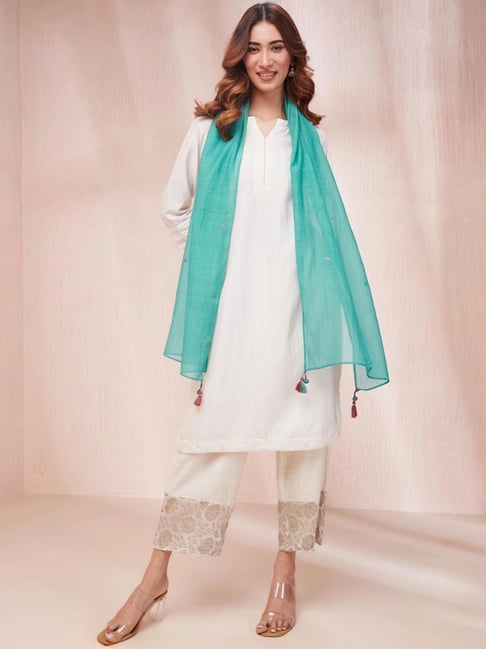 Fabindia Green Woven Pattern Dupatta-picture-10