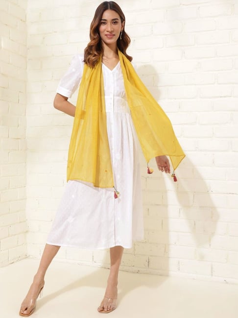 Fabindia Yellow Woven Pattern Dupatta-picture-34