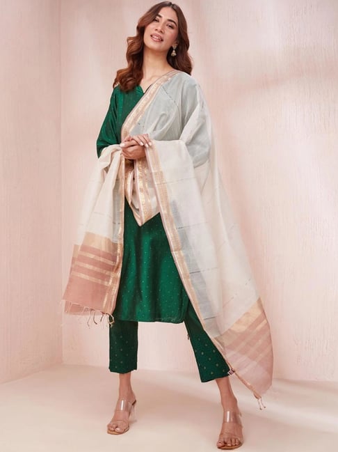 Fabindia White Woven Pattern Dupatta-picture-26