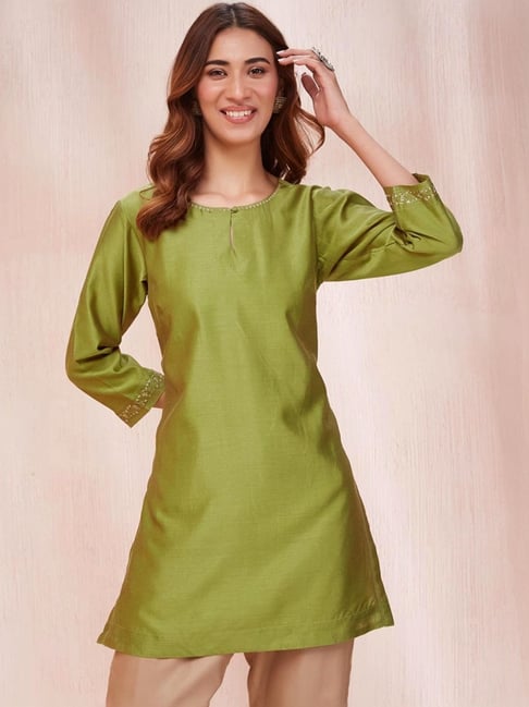 Buy Fabindia Green Embroidered Straight Kurti for Women Online Tata CLiQ