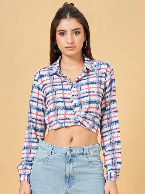 SF Jeans by Pantaloons Blue & Pink Printed Cropped Shirt-picture-46