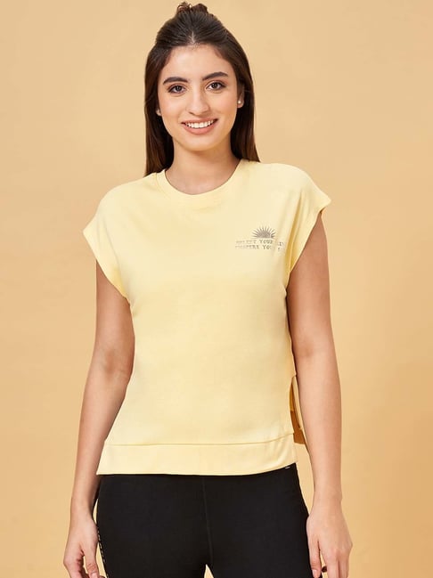 Ajile by Pantaloons Yellow Cotton Printed Sports T-Shirt