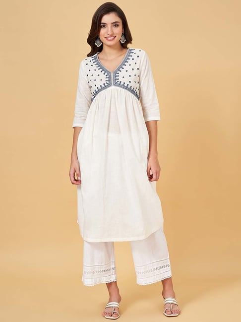 Rangmanch by Pantaloons White Embroidered A Line Kurta-picture-23