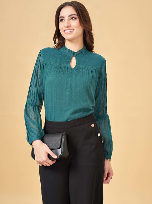 YU by Pantaloons Green Self Pattern Top