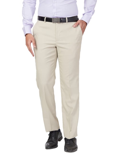 park avenue beige regular fit trousers